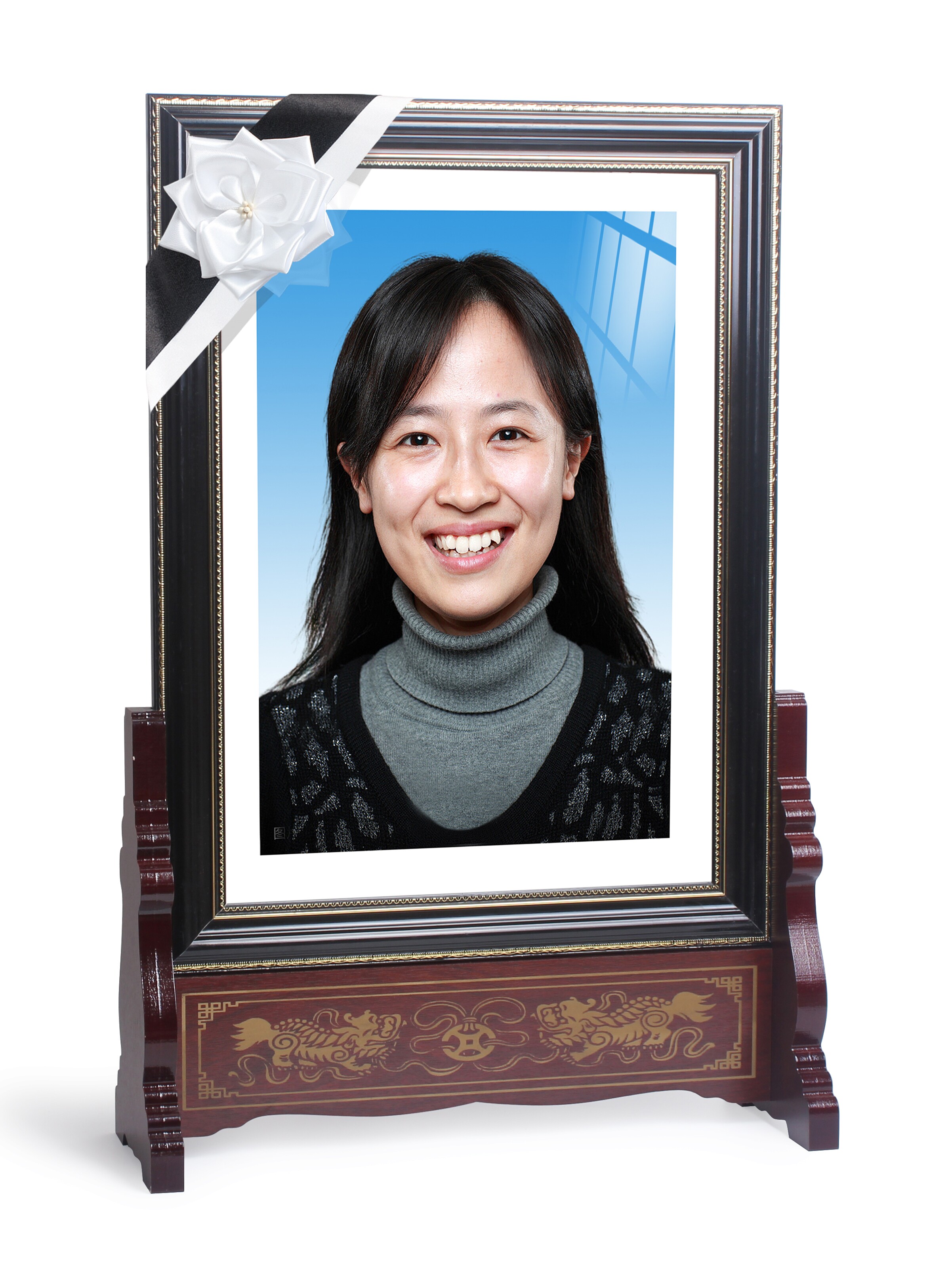 遗像定实卡纸相框镜12寸16专黑白花制挂墙摆台老人照kht片修用高