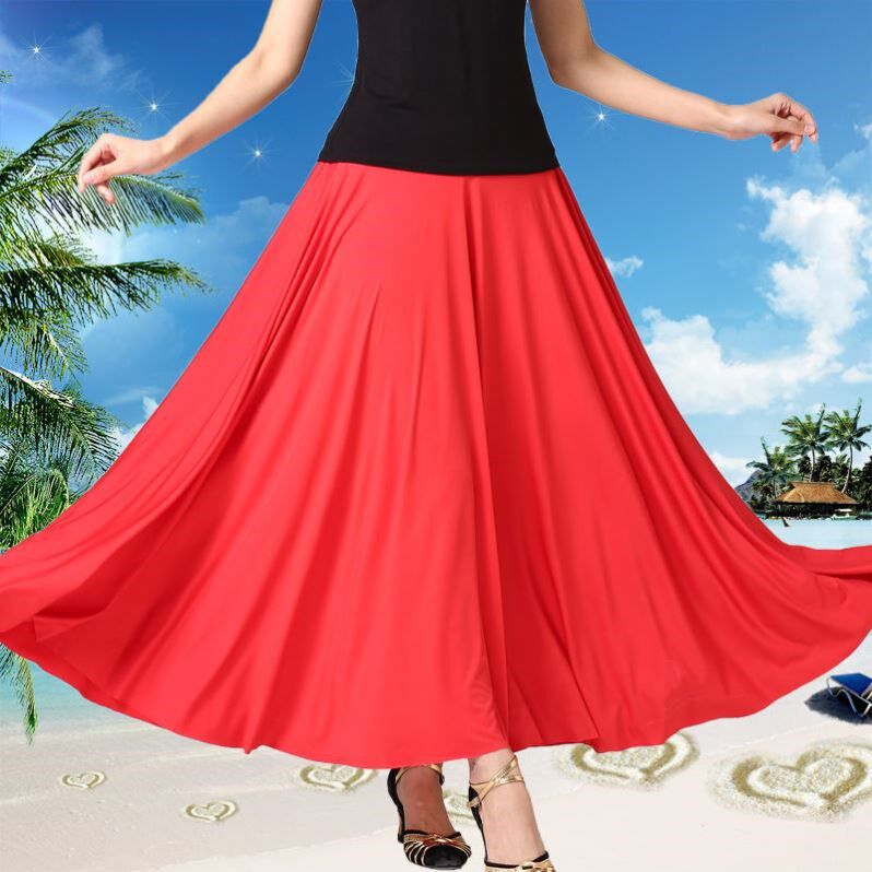 广场舞服装舞蹈裙中老年人跳舞裙民族风中长款长裙藏族舞半身裙子