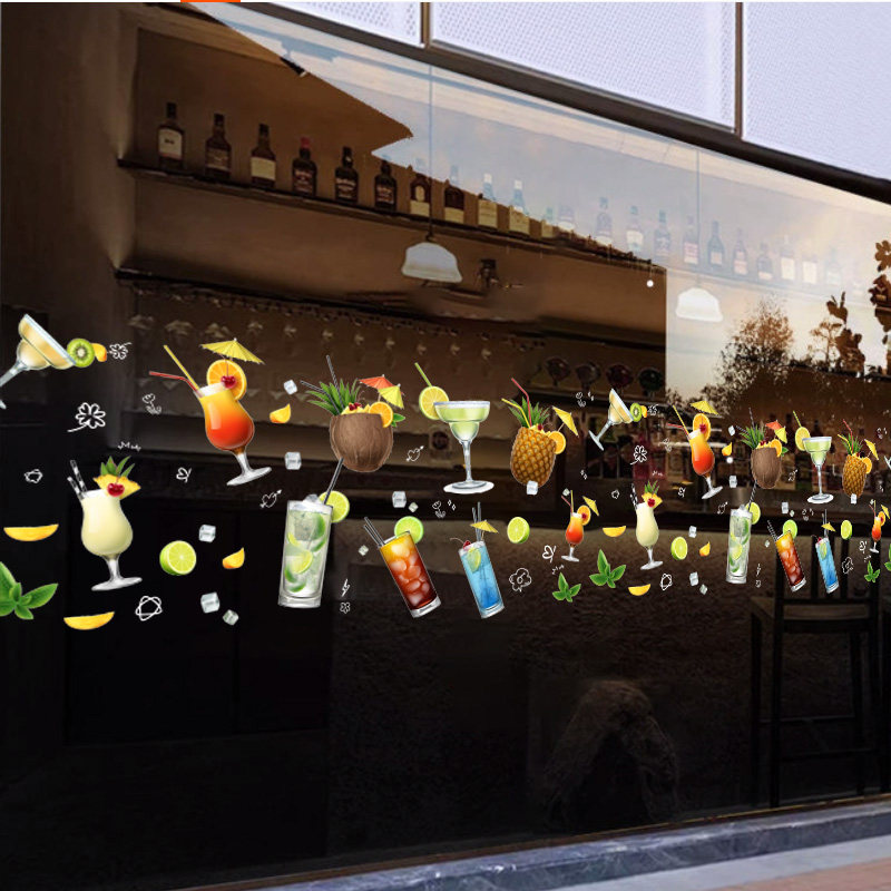 鸡尾酒装饰门贴酒吧酒馆西餐厅橱窗花创意氛围布置静电玻璃门贴纸