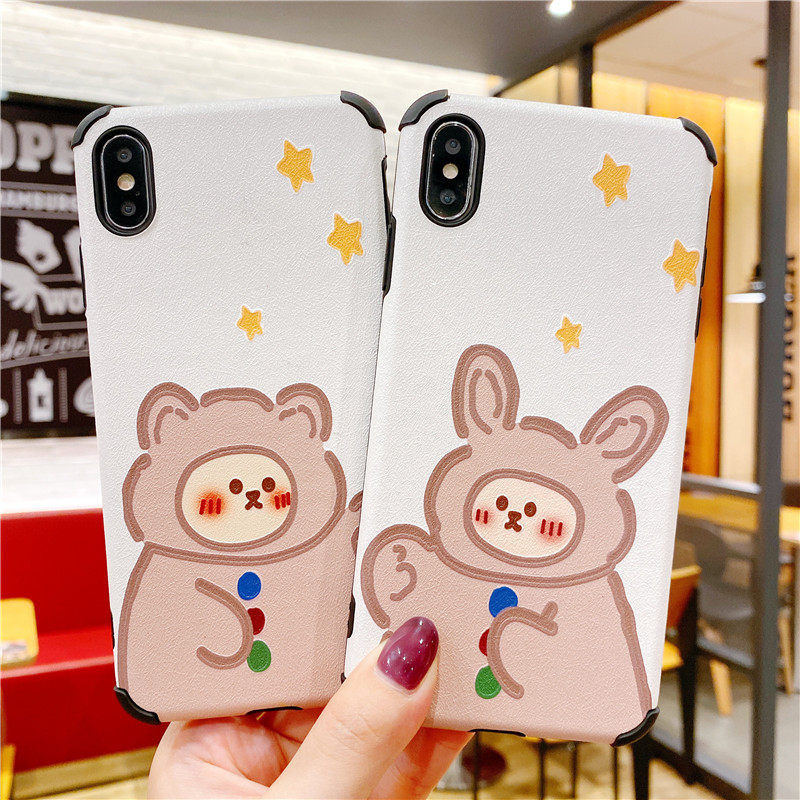 可爱星星熊蚕丝纹11Pro Max苹果X/XS/XR手机壳iPhone6s/8plus/7女7p个性创意卡通全包防摔日韩情侣硅胶保护套