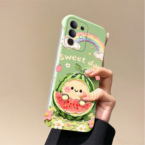 送挂环西瓜笑脸适用vivox60手机壳y300t无边框x50pro+散热y300i新款x60曲屏半包x30pro/x60tpro硬x50套y200