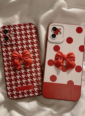波点立体蝴蝶结千鸟格oppor17手机壳r15梦境版软壳a93少女a36硅胶r15x新款k7酒红色k5全包k3/k1/r11s/r11plus