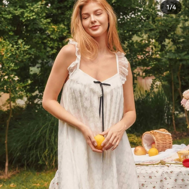 纯元 美式小众LC 蕾丝吊带交叉露背连衣裙蝴蝶结绑带仙女裙夏