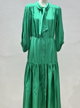 仅2件 纯元 澳洲贵牌RV 早G网 真丝连衣裙衬衫裙绿色飘带女士裙子