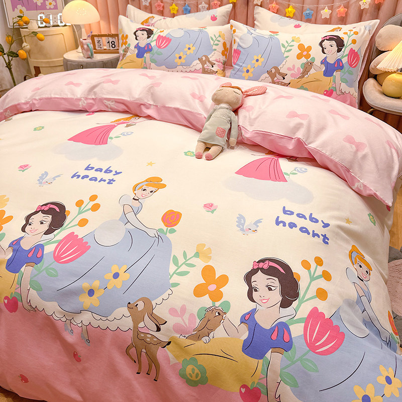 现货白雪公主纯棉床上四件套全棉儿童床品学生宿舍床单人三件套女