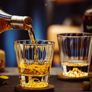 水晶杯条纹款金山底富士山杯冰山杯雪山杯威士忌酒杯洋酒杯啤酒杯