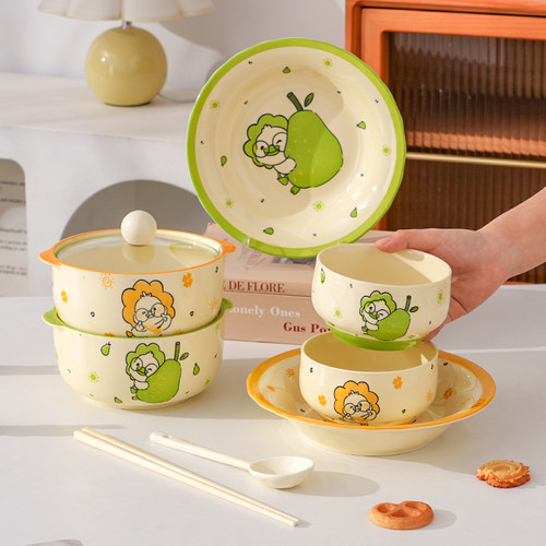 烘焙泡面碗带盖套装学生宿舍用方便面碗饭碗双耳陶瓷汤碗螺蛳粉碗