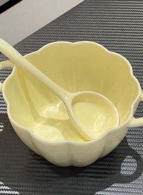 奶黄双耳南瓜碗勺陶瓷南瓜碗ins风餐具饭碗早餐碗高颜值面碗甜品