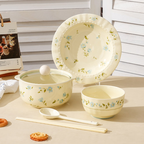 烘焙泡面碗带盖套装学生宿舍用方便面碗饭碗双耳陶瓷汤碗螺蛳粉碗