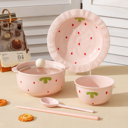 烘焙泡面碗带盖套装学生宿舍用方便面碗饭碗双耳陶瓷汤碗螺蛳粉碗