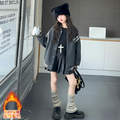 女童秋冬加绒加厚休闲棒球服