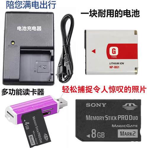 适用索尼照相机DSCW170 W200 W210 WX1 W220电池+充电器+8G内存卡