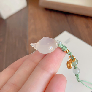 天然白玉髓把把壶手机链 把把胡吊坠挂件