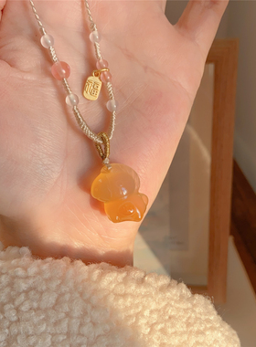 马上暴富 天然蜜糖玉髓生肖马吊坠国风吊坠属相马玉佩项链