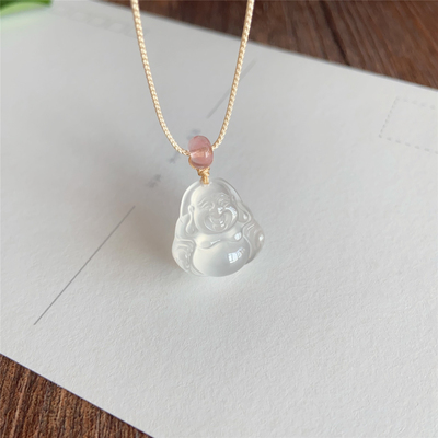 天然正品白玉髓弥勒佛项链宝宝款