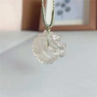 天然高冰透白玉髓鱼化龙吊坠玉佩项链双面精雕鱼龙玉佩毛衣链