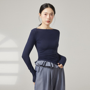 一字领舞蹈上衣新款现代舞蹈服长袖修身显瘦中国古典舞练功服秋冬