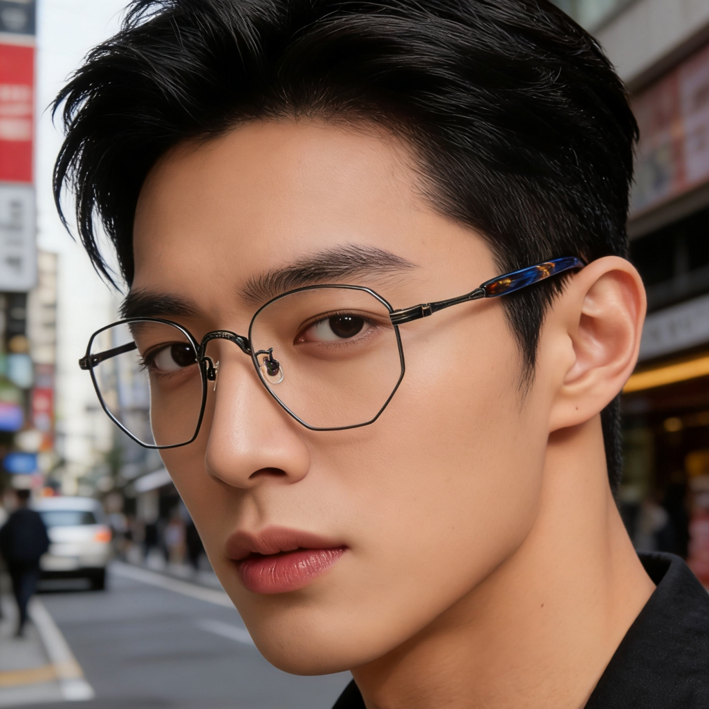 日本纯钛多边形眼镜男女KHOTY手造板材雕花复古防蓝光近视镜架轻