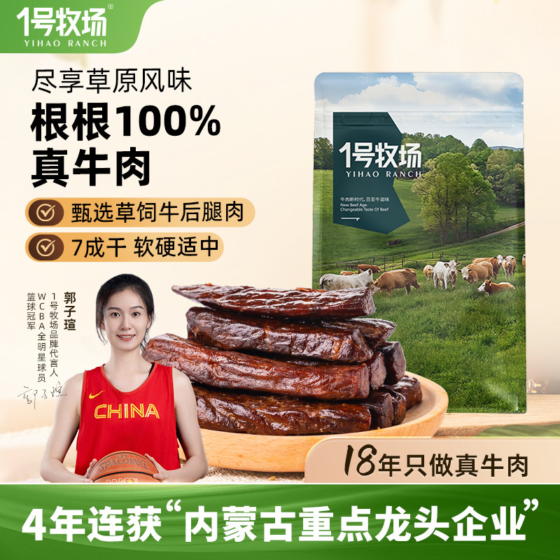 1号牧场风干牛肉干内蒙手撕牛肉块正宗草原特产健身零食250g散称