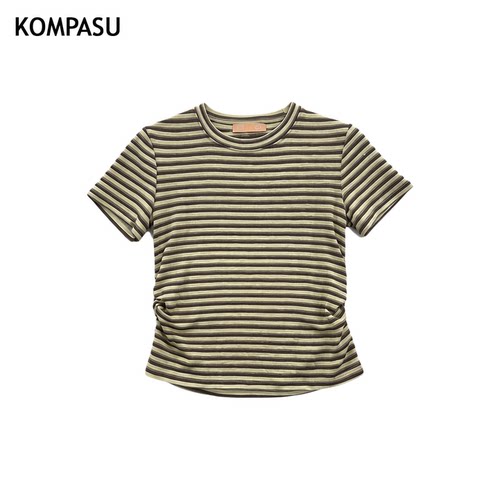 【主播推荐/全新奢品】舒适棉条纹T恤女上衣新品QBT8551075衣长50