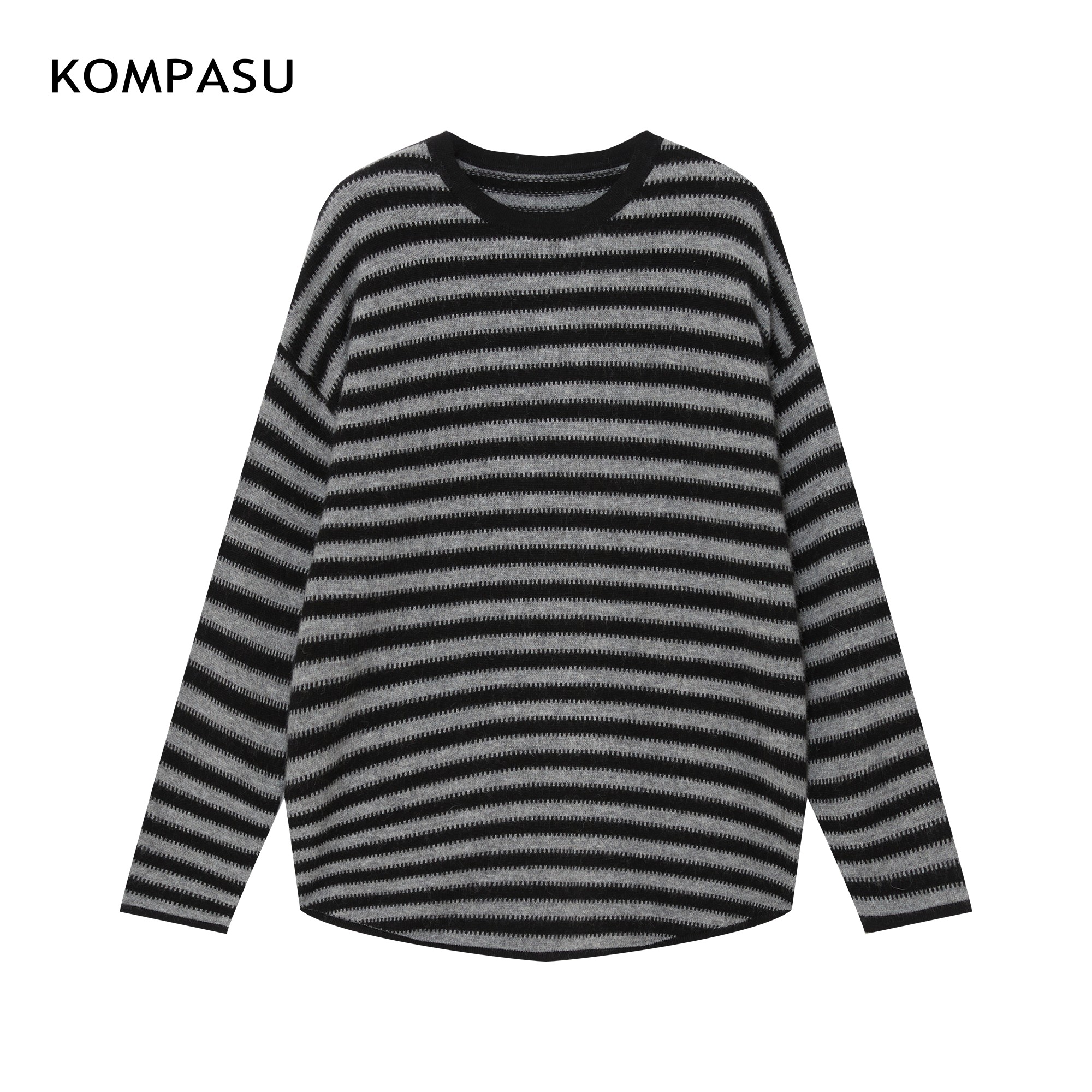 KOMPASU 时尚休闲绵羊毛长袖显瘦条纹毛针织衫女上衣秋冬2026新款