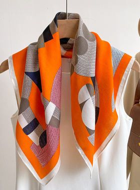 法式橙色骏马丝巾女70cm方巾春夏季百搭文艺系脖围巾披肩妈妈送礼