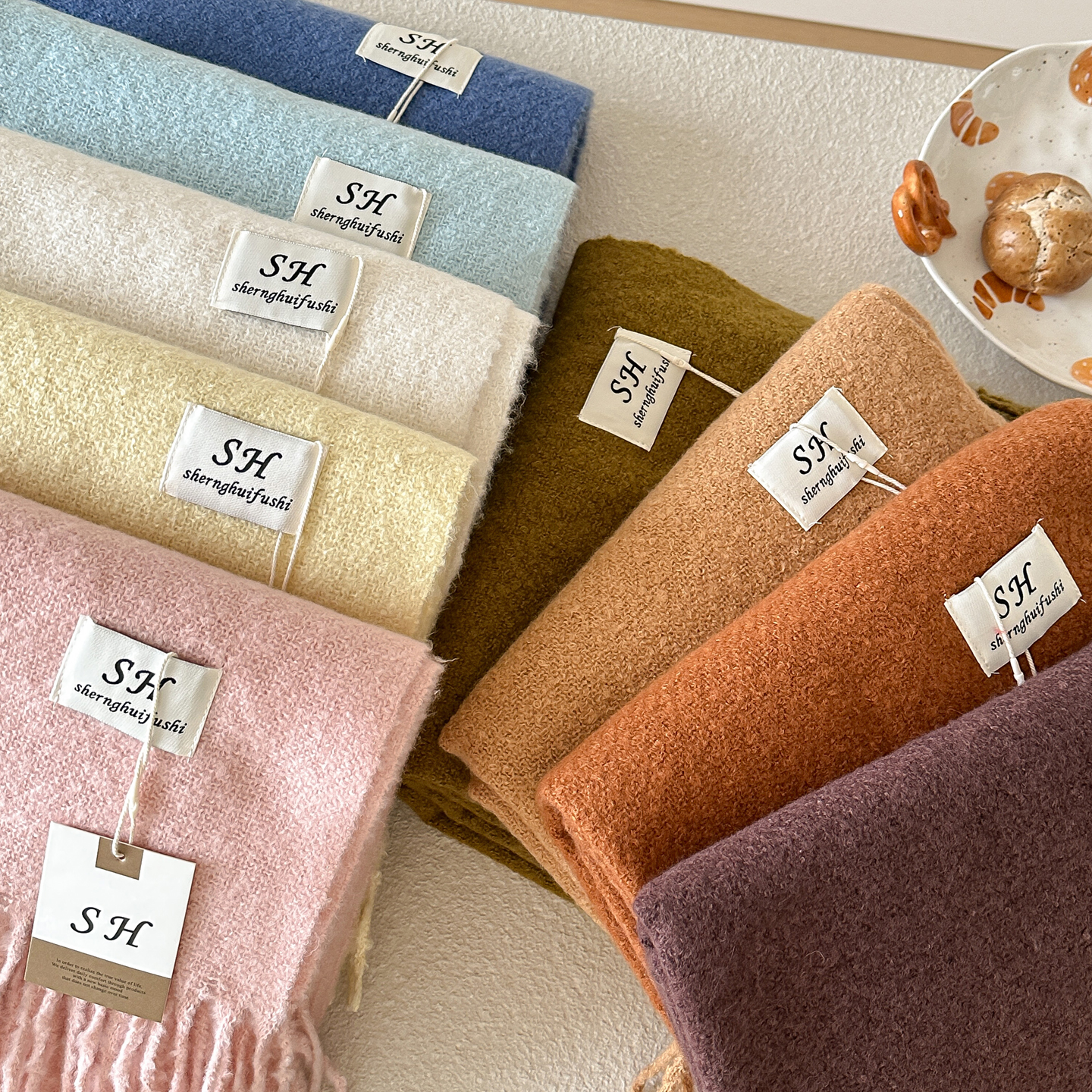 2025新款纯色双面仿羊绒围巾男女冬季保暖情侣款高级感中长款披肩