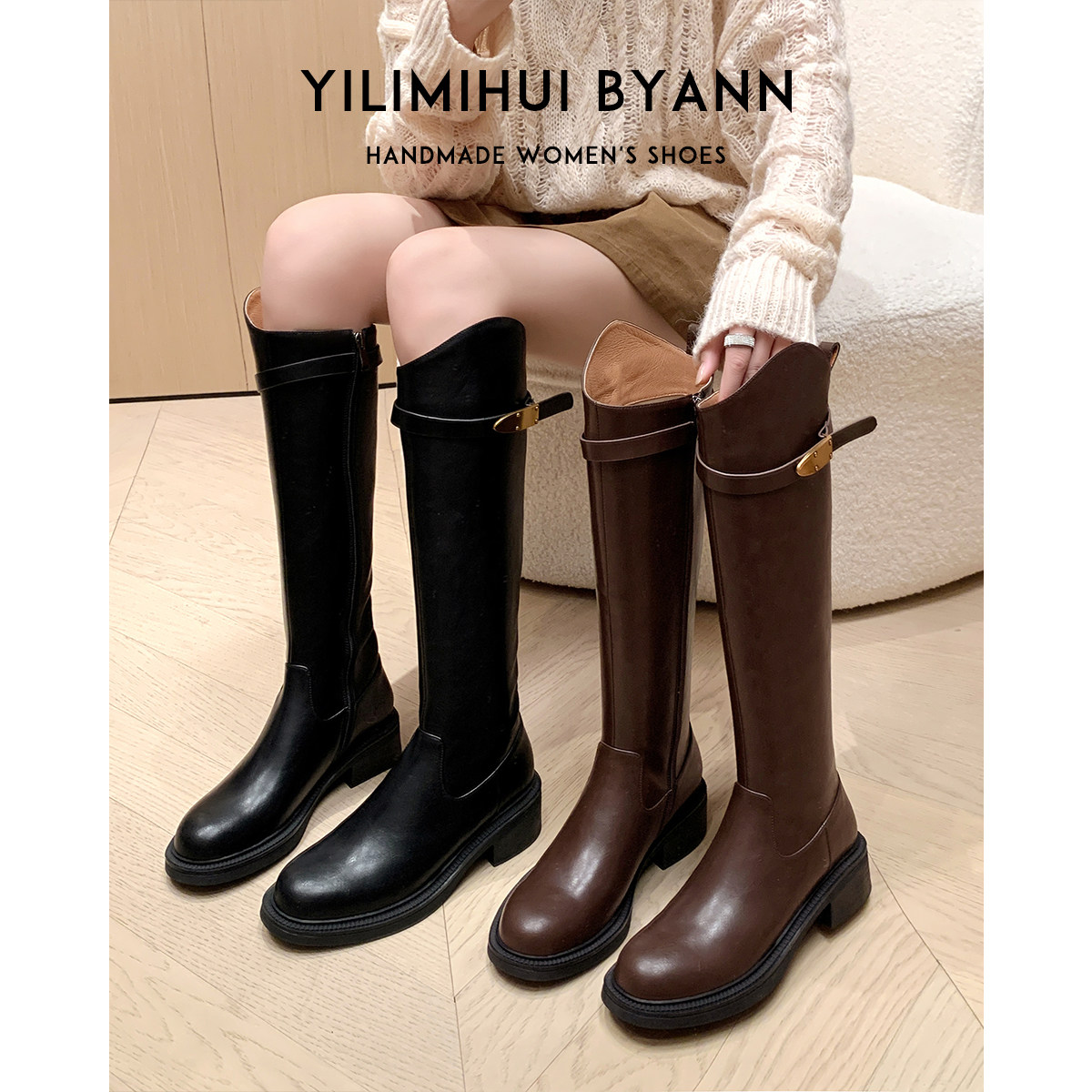 一力米灰 画廊转角~！不过膝V口高筒骑士靴不过膝真皮显瘦长靴女,女鞋,骑士靴,淘宝优惠券,粉丝福利购,淘宝优惠卷