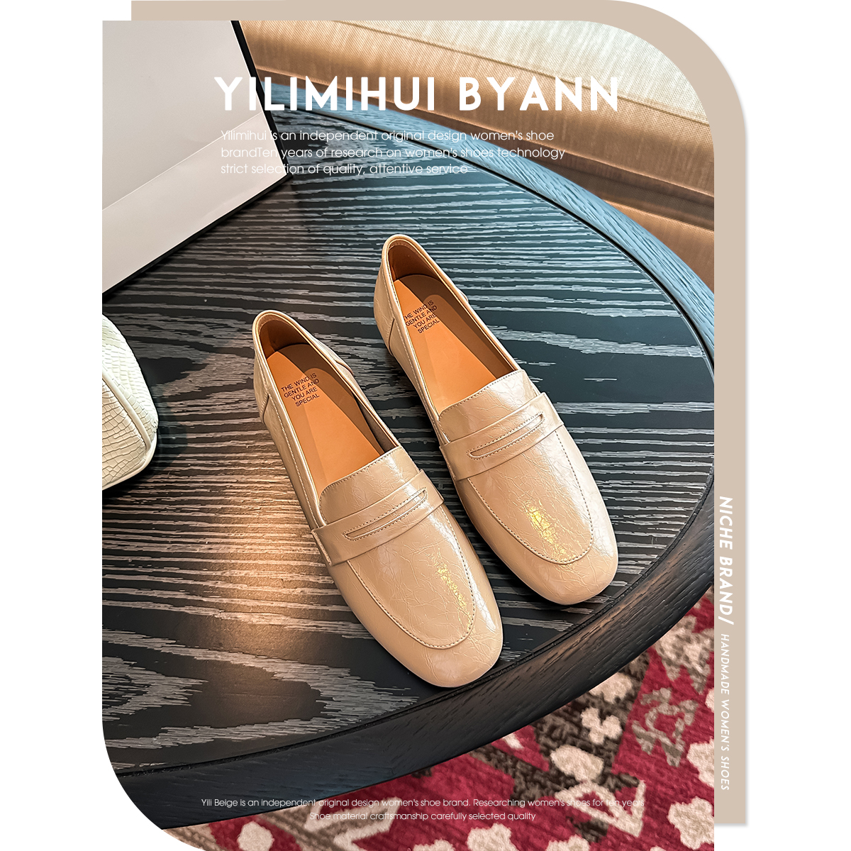 一力米灰低跟乐福鞋休闲