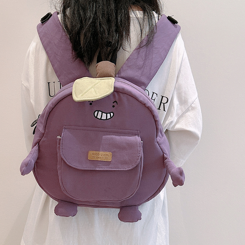 三色补丁熊猫茄子可爱书包