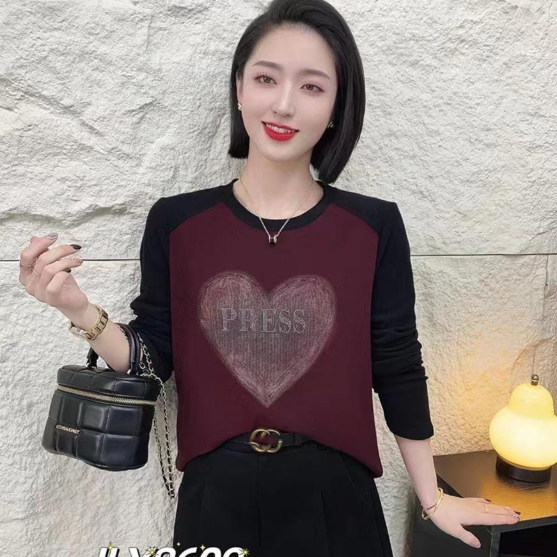 德绒女韩版长袖t恤爱心字母烫钻
