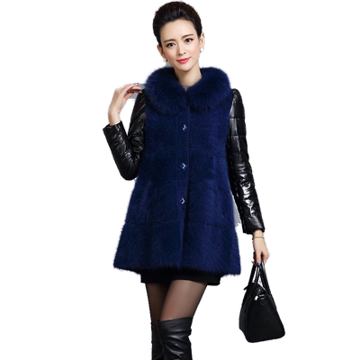 貂绒大衣中长款修身狐狸毛领外套