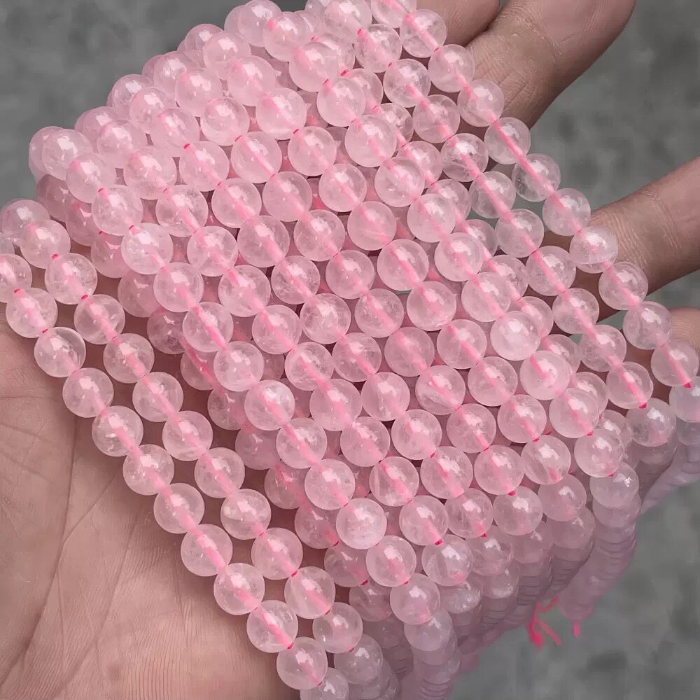 天然粉晶圆珠散珠女士粉色手链项DIY配件