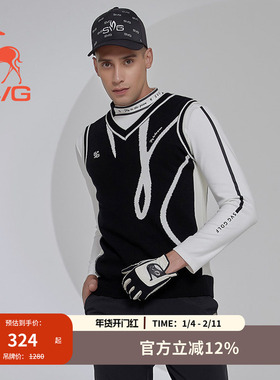svg高尔夫秋季新款男装黑白针织保暖背心V领运动套装马甲上衣男