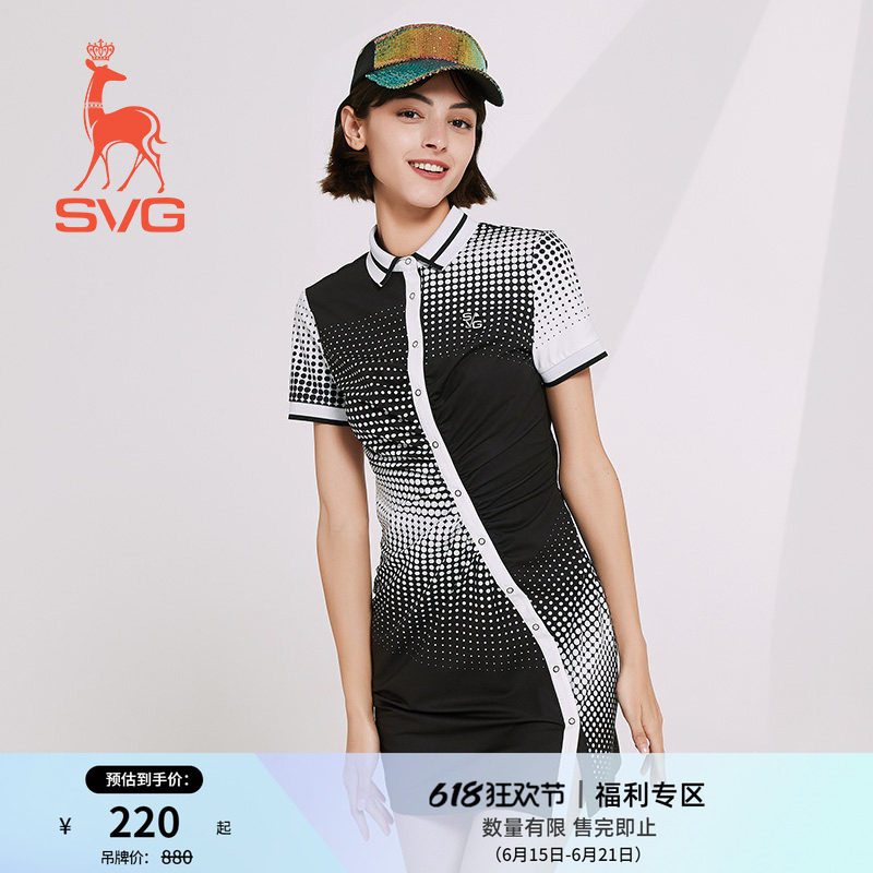 SVG 高尔夫服装女春夏款黑白波点印花连衣裙短袖女装运动套装裙