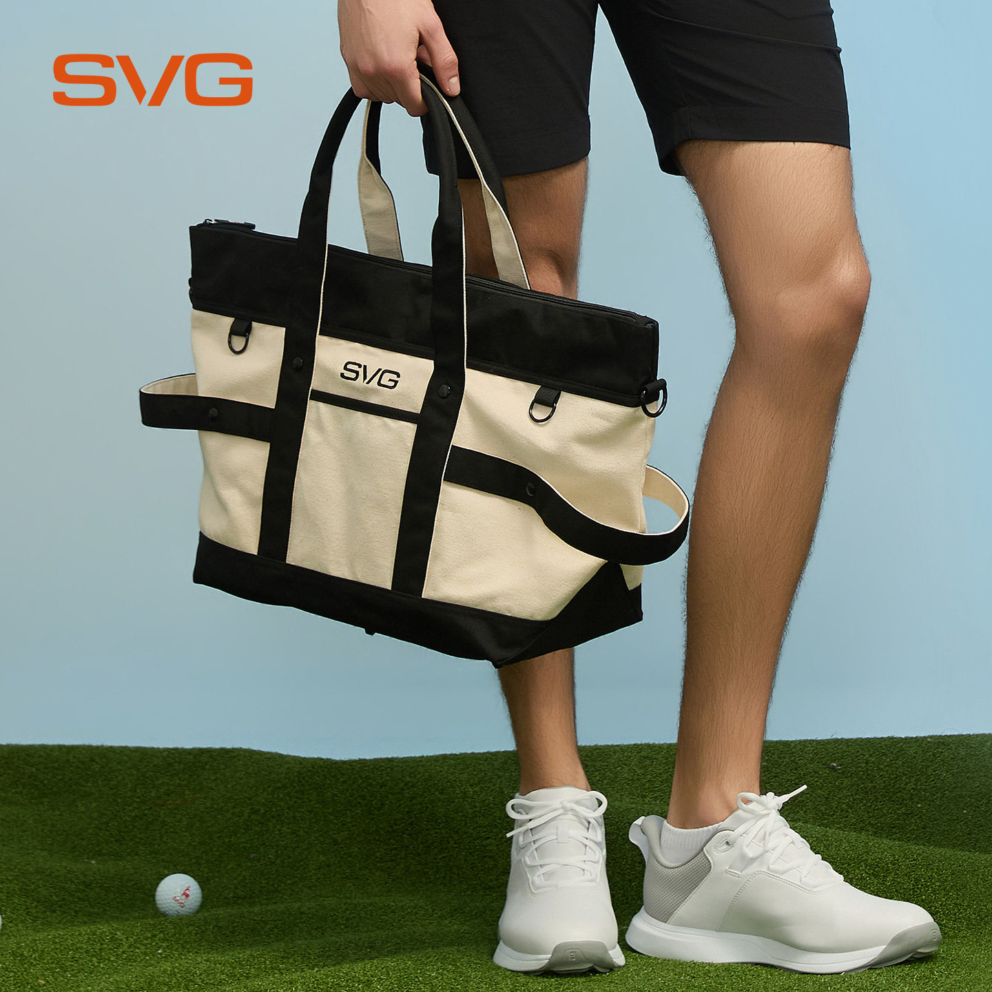 svg高尔夫配饰秋季新款黑白撞色帆布包球包时尚运动手提包衣物包