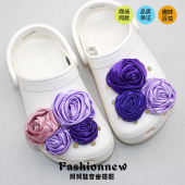 装 新款 花适配Crocs鞋 配饰鞋 饰diy配件布艺紫色摇滚玫瑰花 洞洞鞋