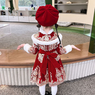 拜年服女童冬季宝宝中国风唐装裙子小童过年服儿童古装汉服连衣裙