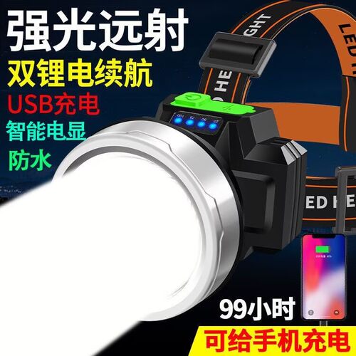 头灯2026新款强光超亮超长续航双锂充电头戴式工地矿灯夜钓鱼专用