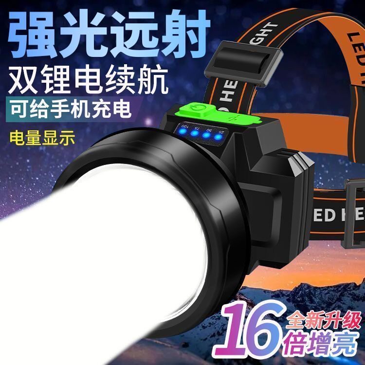 头灯2026新款强光超亮充电头戴式照明灯矿灯户外钓鱼专用双锂电筒