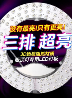 吸顶灯led灯芯替换灯盘灯管圆形环形 透镜三排模组三色卧室灯光源