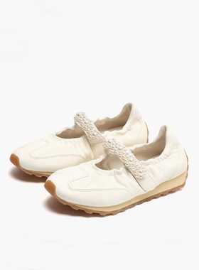 「2026新款」足下工业珍珠玛丽珍鞋白色薄底真皮休闲运动芭蕾舞鞋