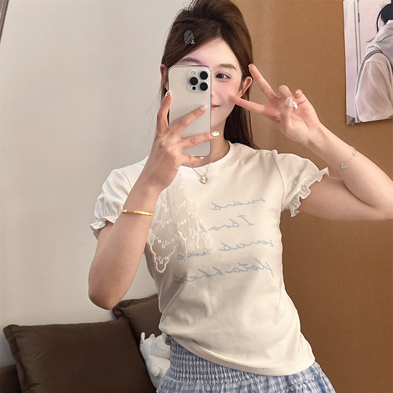 独特别致立体蕾丝小众短袖t恤女