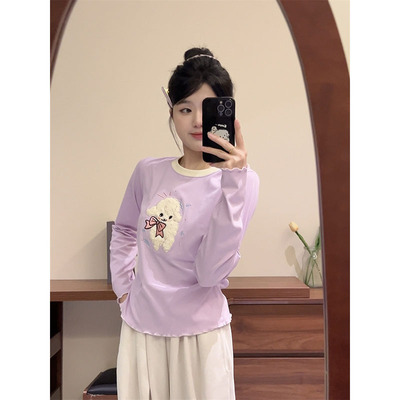 日系别致可爱棉羊长袖t恤女