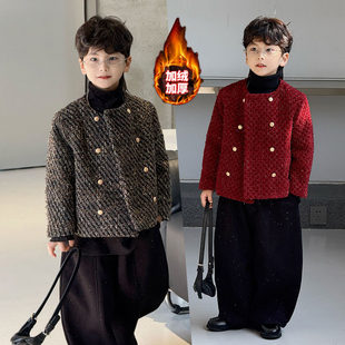 潮帅气时髦男宝小香风外套加绒儿童走秀炸街西服 冬季 男童西装 套装