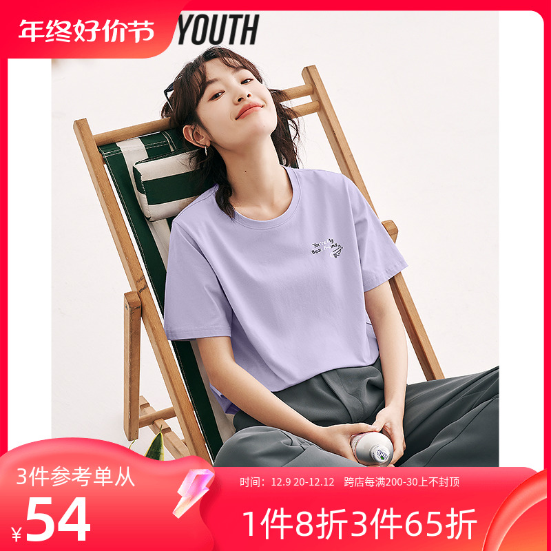 TOYOUTH初语纯棉短袖T恤女2023年夏季新款宽松显瘦多色印花上衣