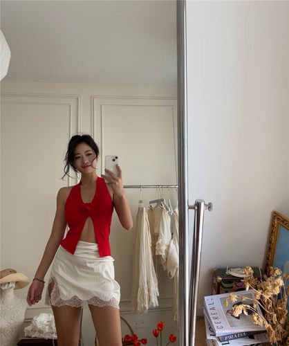 小众设计芭蕾美学花朵挂脖背心