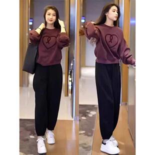 圆领卫衣哈伦裤 休闲运动装 新款 女202秋季 子两件套气质慵懒风 套装
