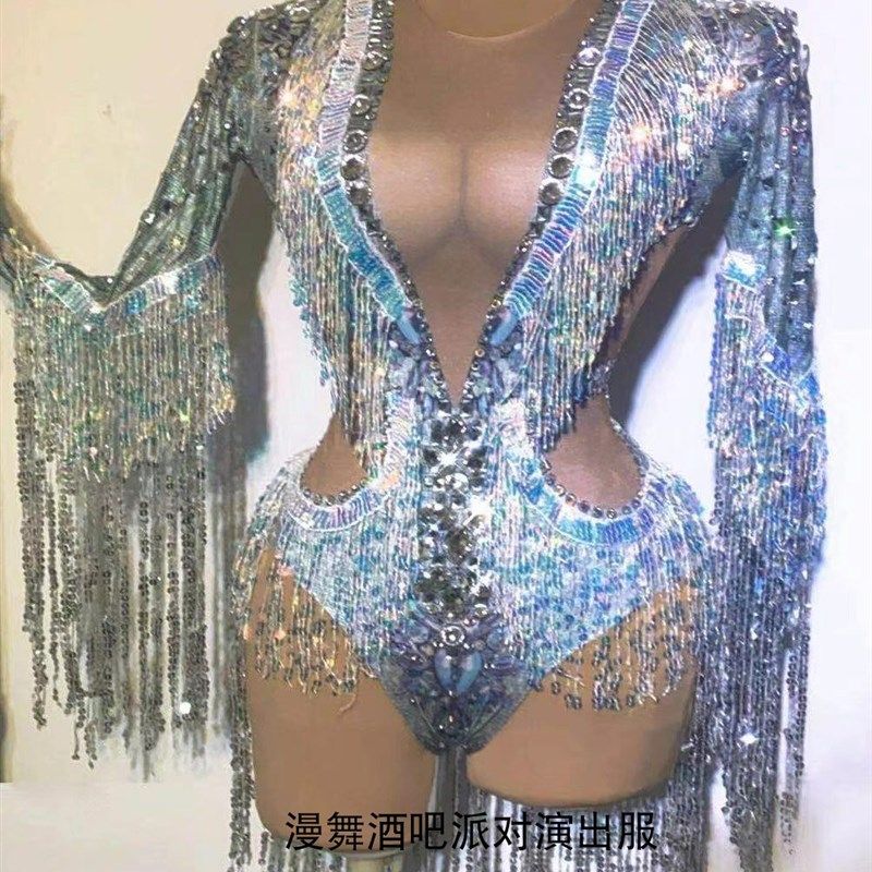 速发漫舞酒吧派对演出场性感流苏弹性紧身连体裤杂夜舞台技服表演