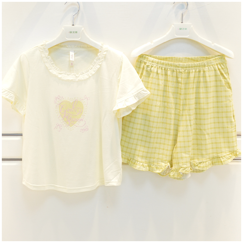 妮可雅睡衣夏季新品女士针织纯棉可爱淑女短袖短裤时尚薄款家居服